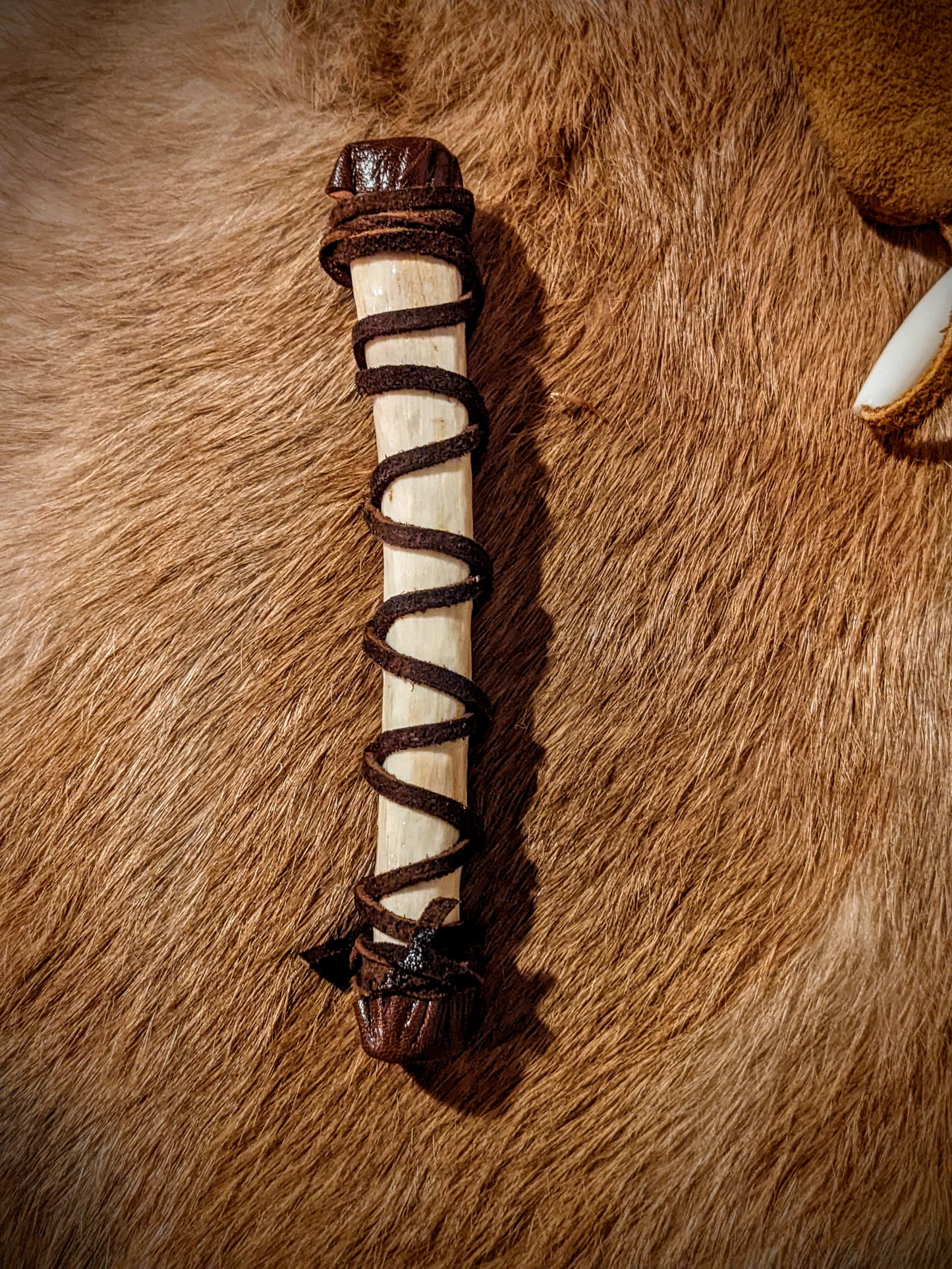 Deer Bone Glass Bead Hand Rattle | Ritual Altar Rattle | Leather Wrapped