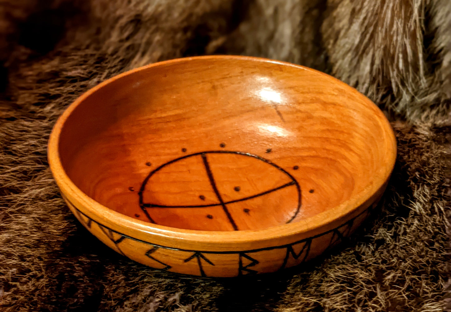 Hand Turned Solid Cherry Wood Elder Futhark Rune Blot & Offering Bowl Altar Dish | Plate | Asatru Heathen Norse Pagan