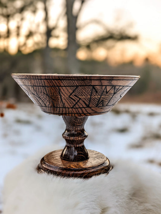 Elder Futhark Rune Pedestal Oak Blot Bowl | Hlautboli | Offering Plate | Offering Bowl | Altar Plate