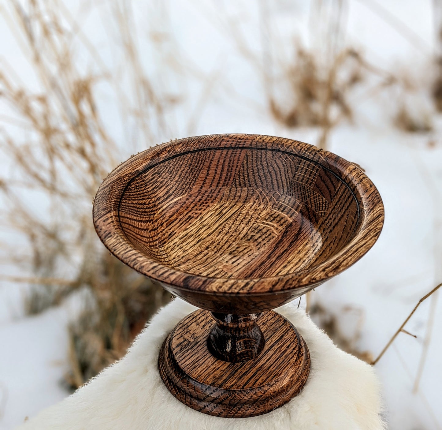 Elder Futhark Rune Pedestal Oak Blot Bowl | Hlautboli | Offering Plate | Offering Bowl | Altar Plate
