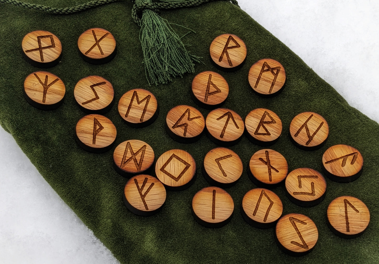 Red Oak Runes | Round Wood Runes | Elder Futhark Rune Set