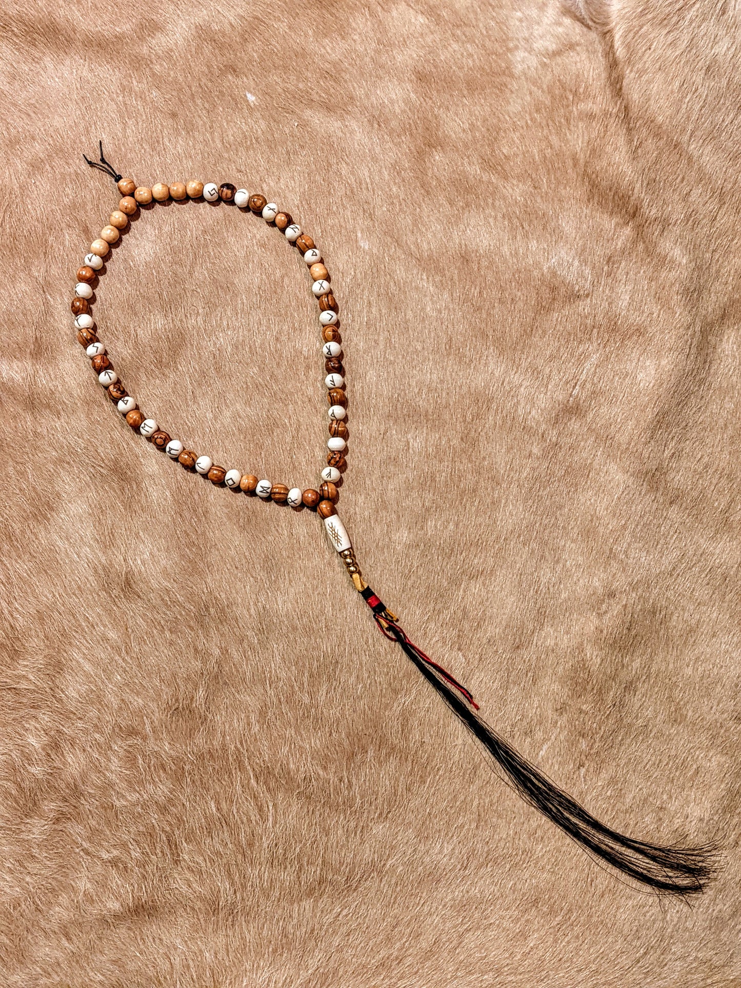 Runic Meditation Beads | Bone Wood Brass & Horse Hair