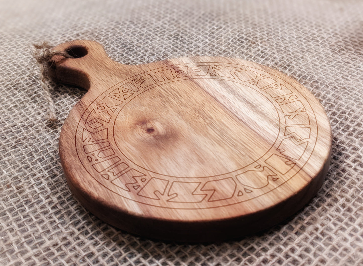 7 Inch Circle Acacia Wood Cutting Board | Elder Futhark Runes