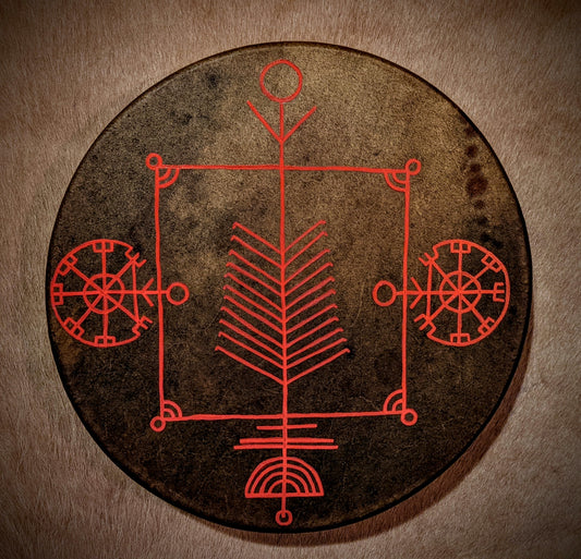12" Bison Hide Lífsstafur Drum | Norse Pagan Drum | Nordic Art