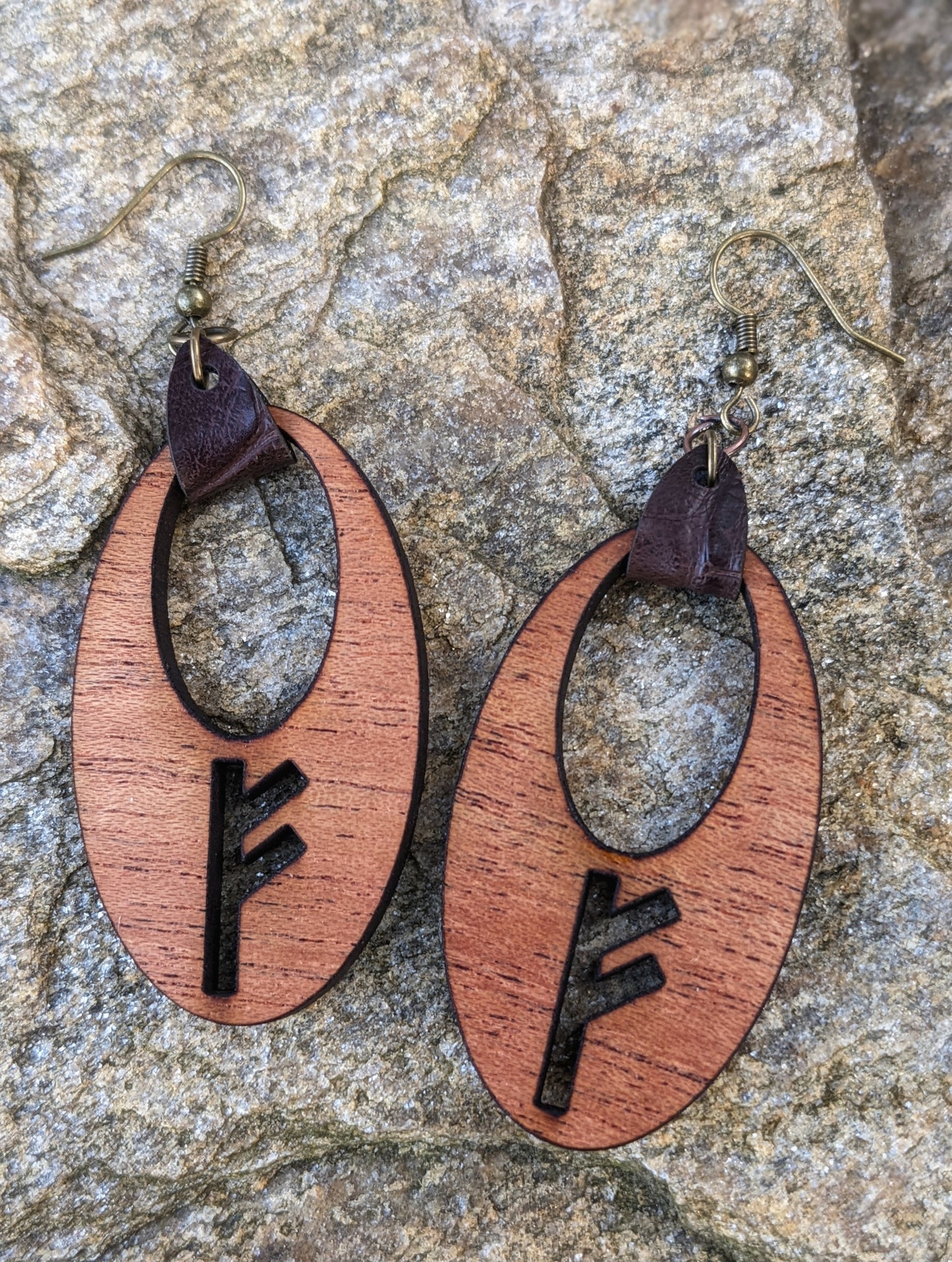 Mahogany Rune Earrings | Elder Futhark Runes Earrings | Norse Pagan Gift | Viking Earrings