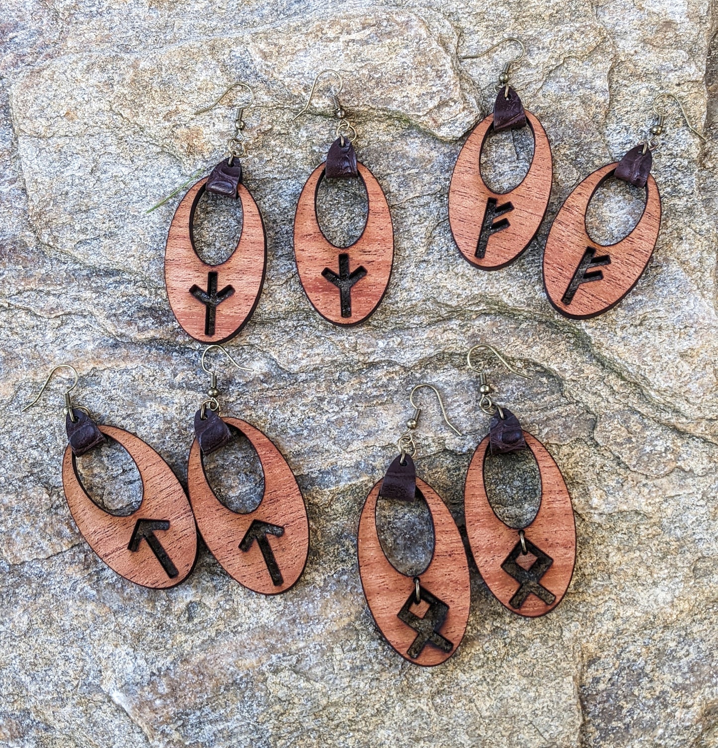 Mahogany Rune Earrings | Elder Futhark Runes Earrings | Norse Pagan Gift | Viking Earrings