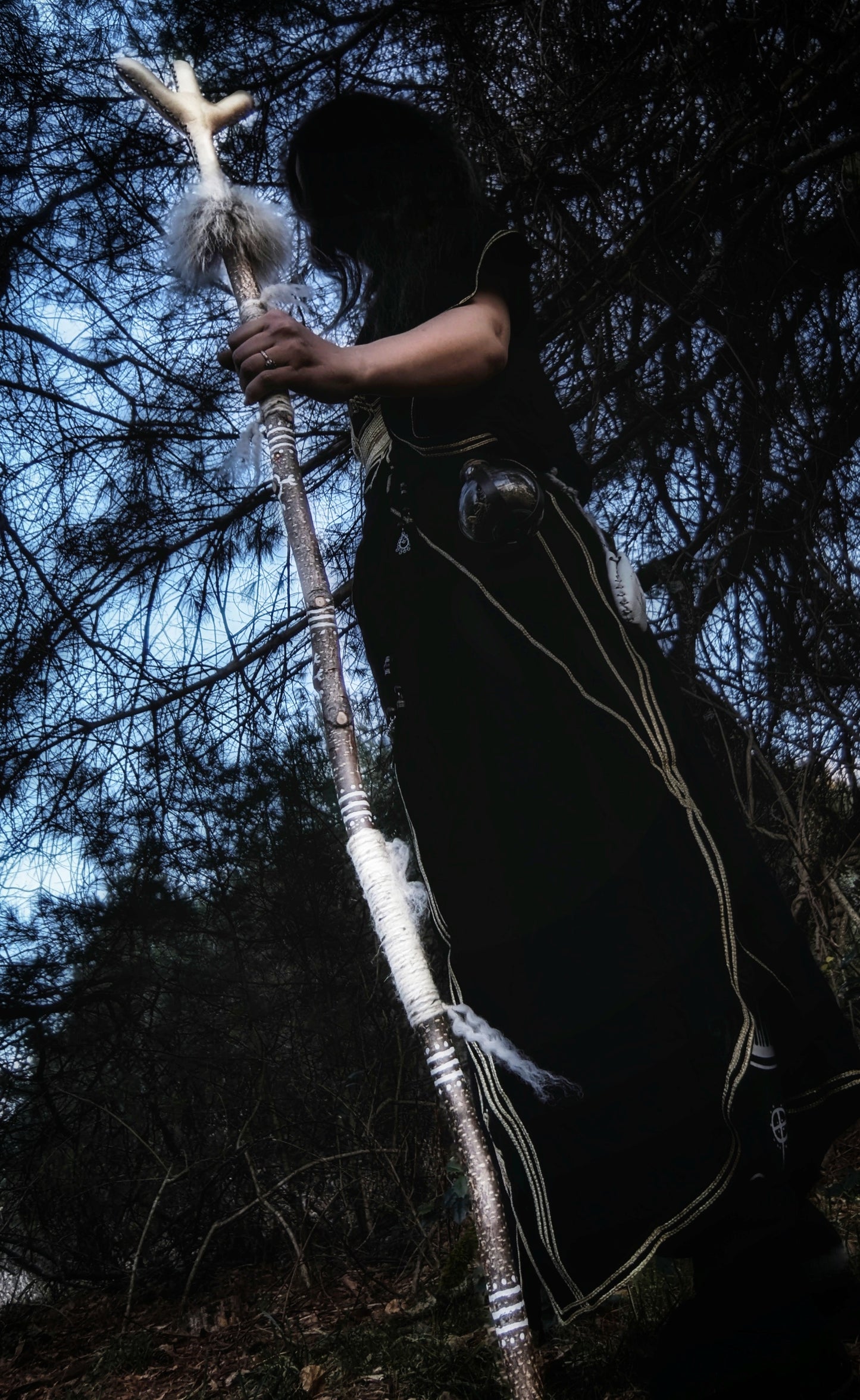 Algiz Rattle Staff | Wolf Fur | Icelandic Wool