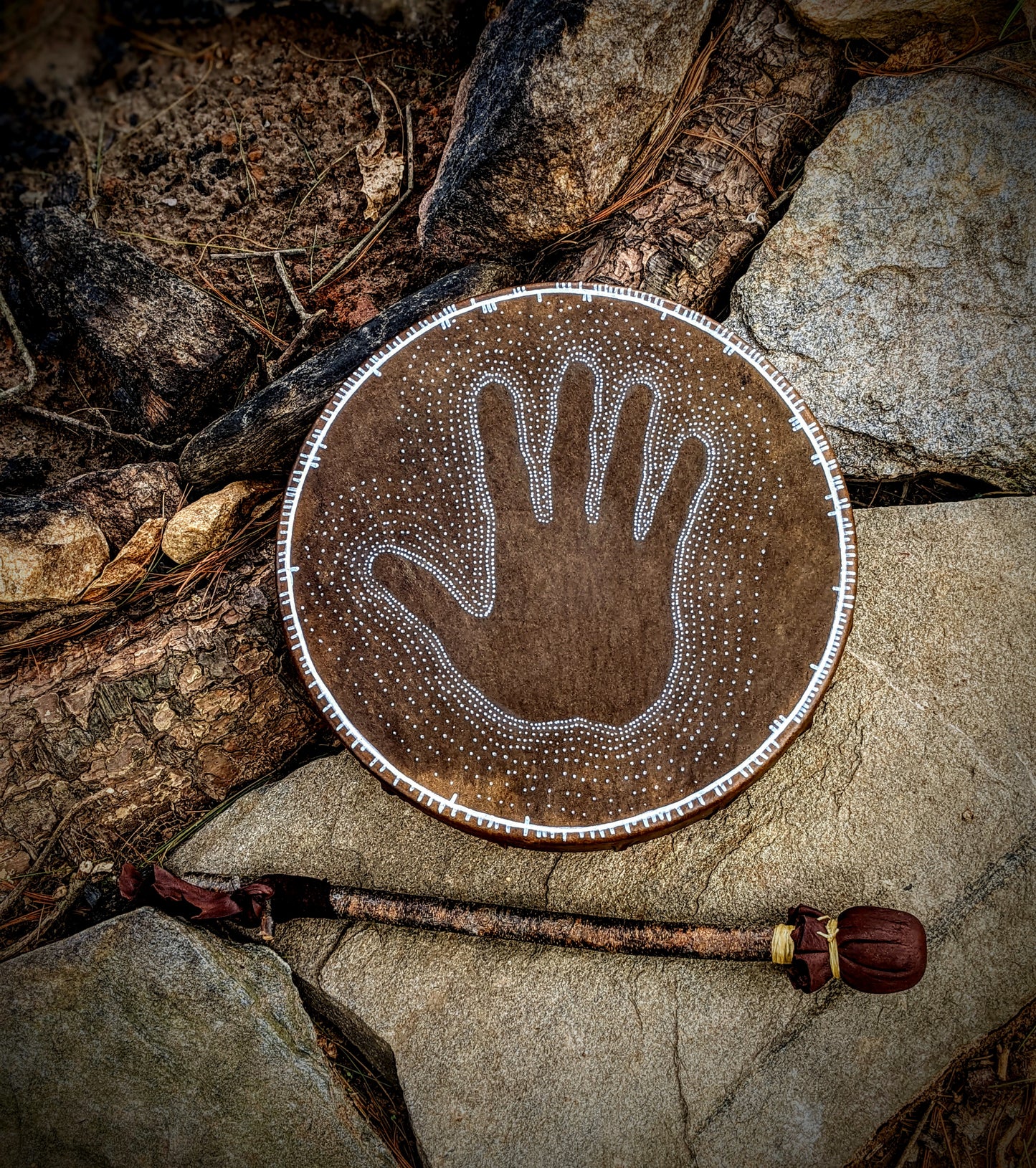 12" Bison Hide Drum | Läkande Hand | Healing Hand