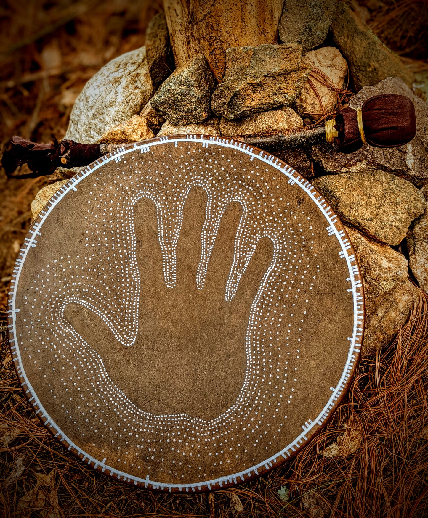 12" Bison Hide Drum | Läkande Hand | Healing Hand