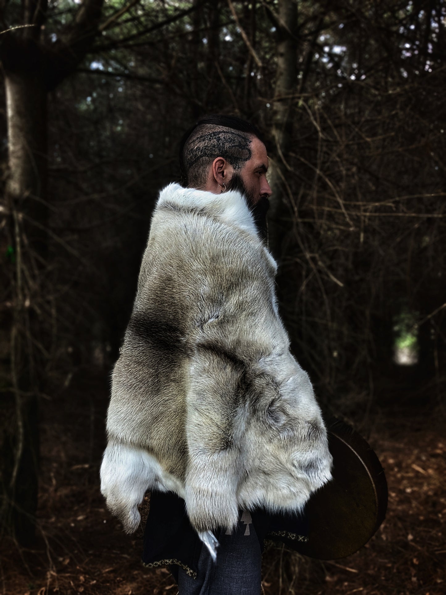 Reindeer Hide Cloak | Elk Bone + Leather Closure