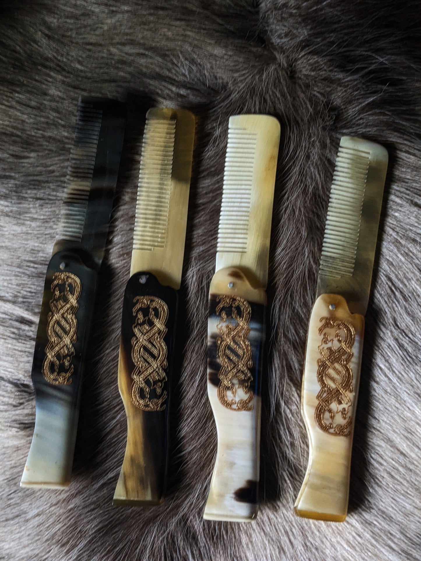 Ox Horn Runestone Folding Pocket Beard Comb | Horn Beard Comb | Viking Comb