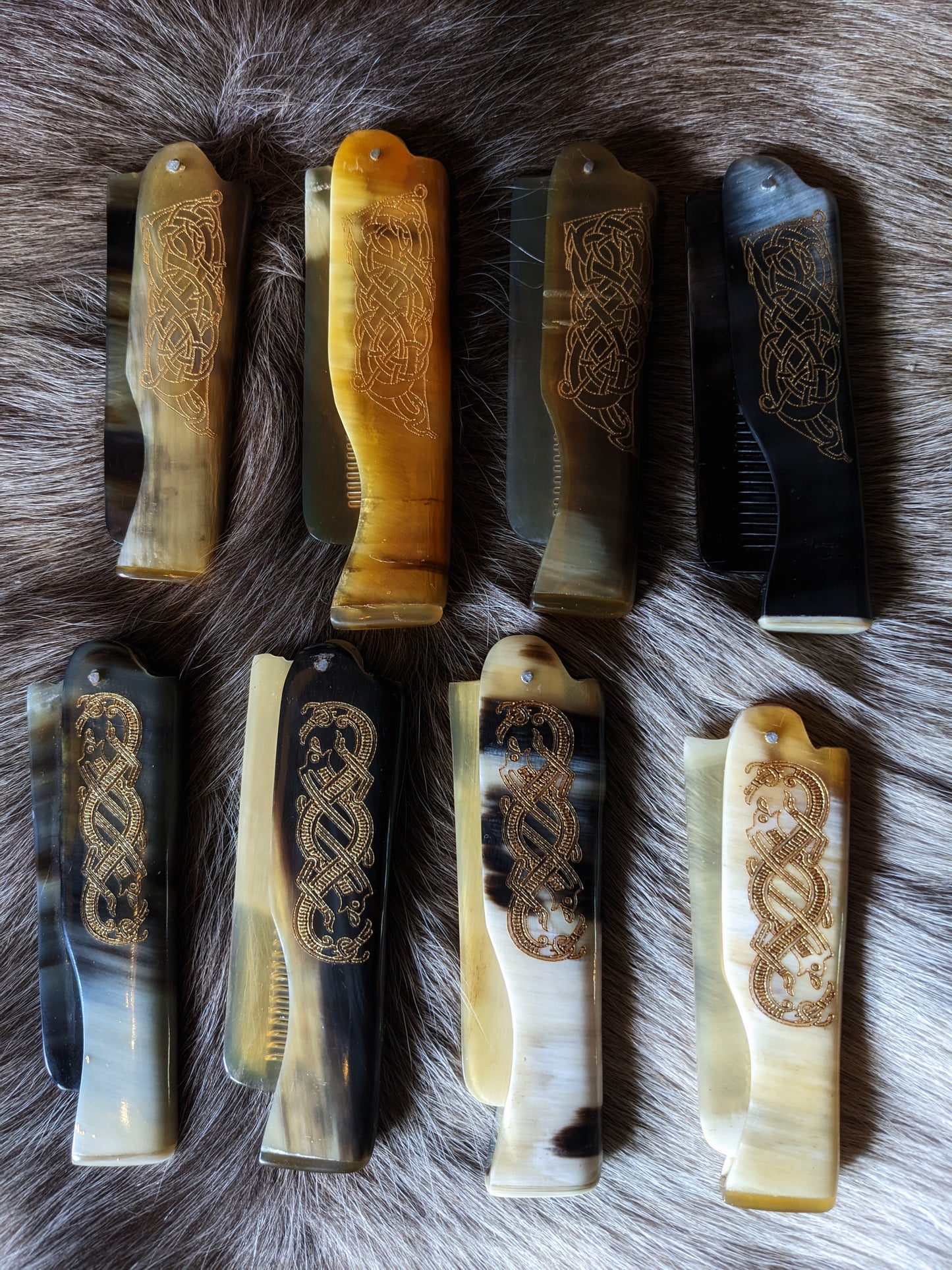 Ox Horn Runestone Folding Pocket Beard Comb | Horn Beard Comb | Viking Comb