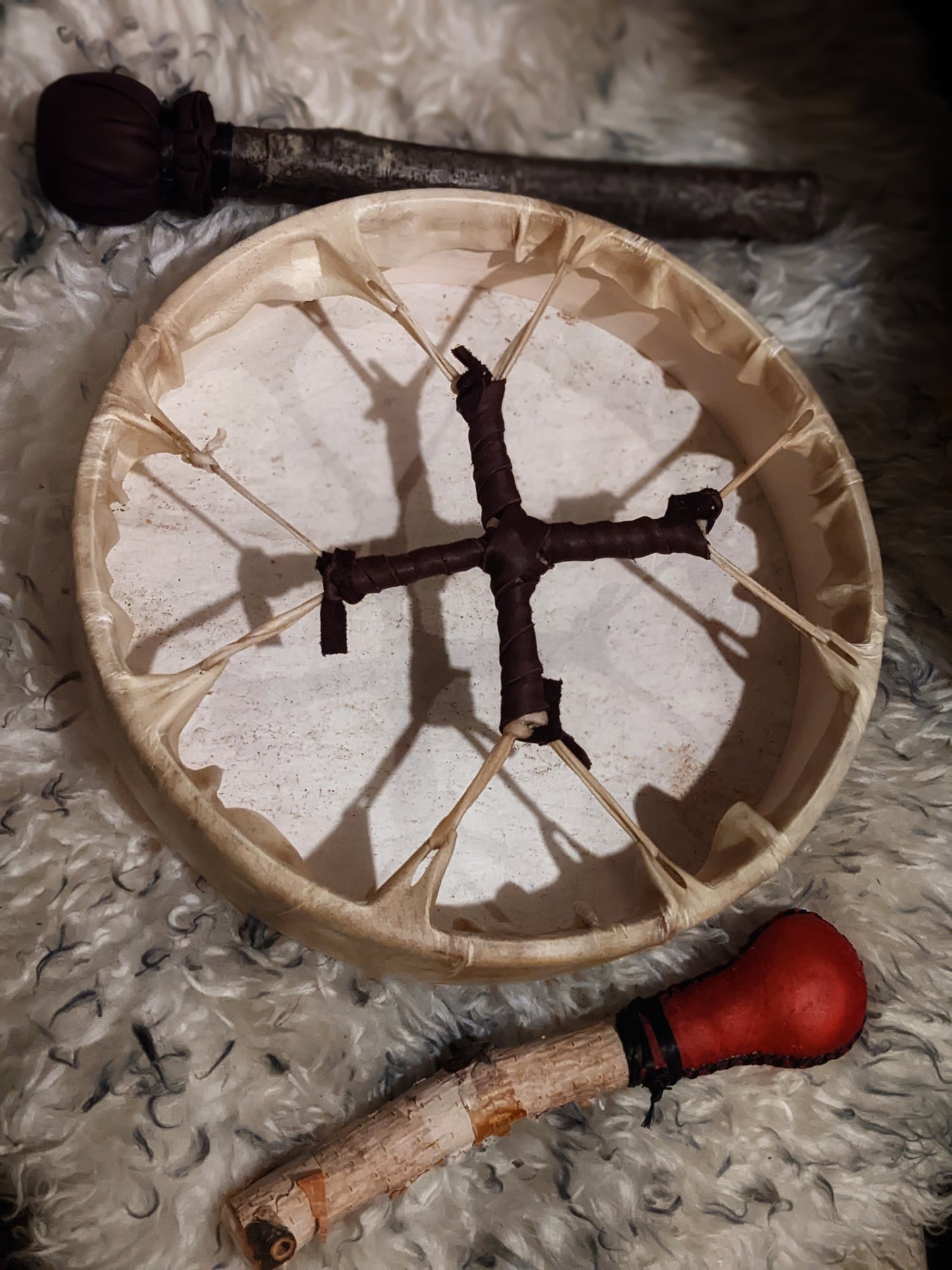 10 Inch Deer Hide Voluspa Hand Drum With Birch Rattle and Beater