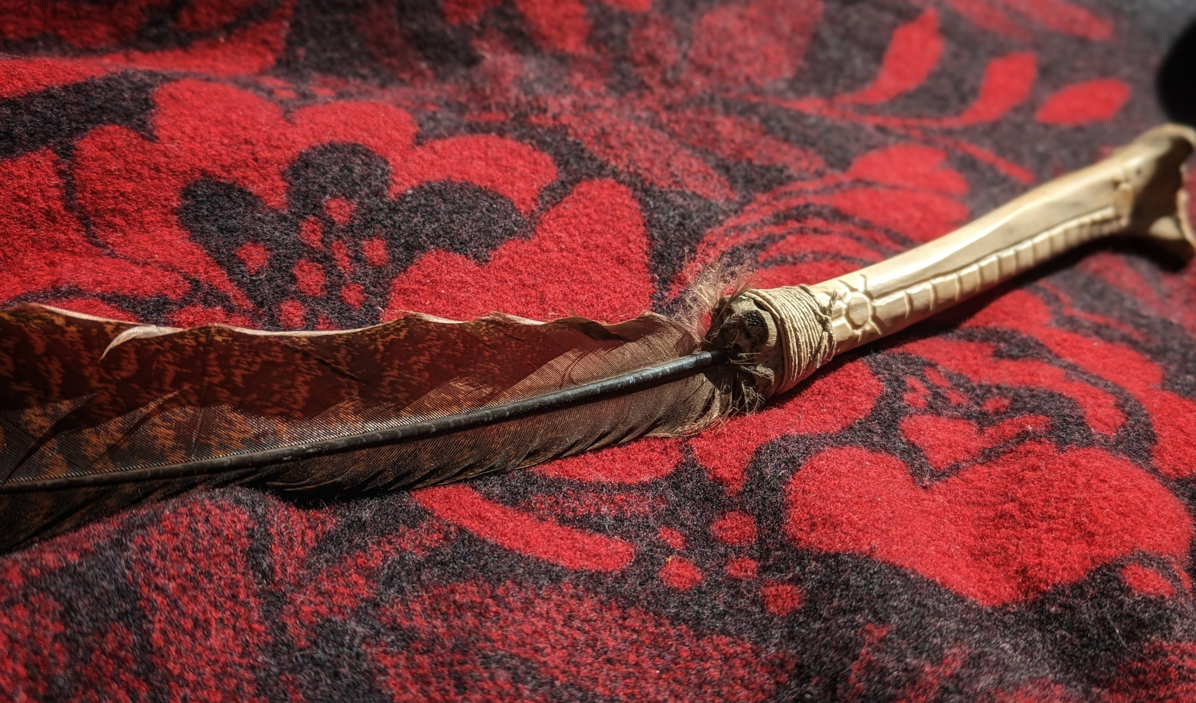 Bone Rattle Engraved Large Feather Smoke Wand – FjallvaettirWorkshop