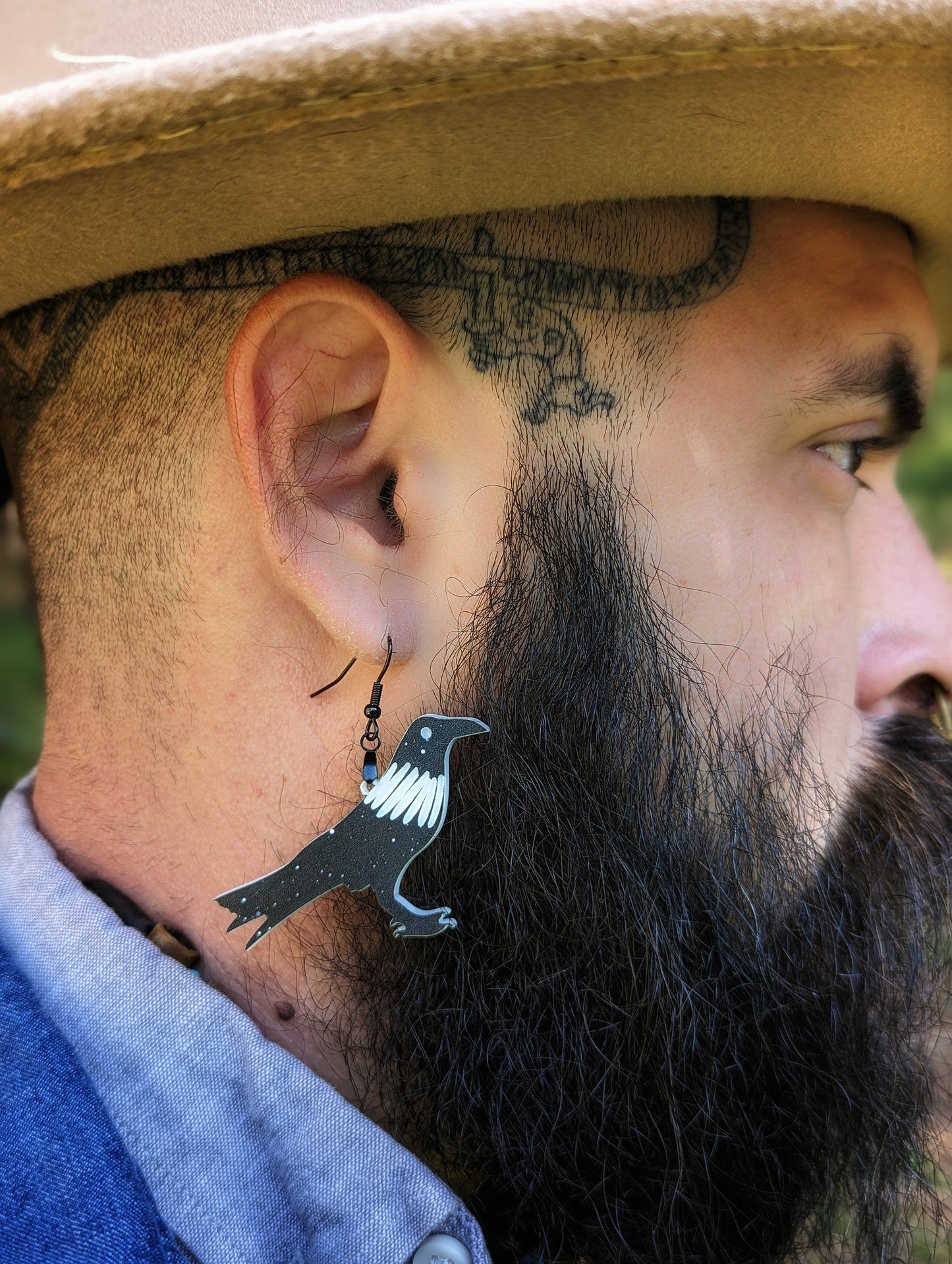 Pied Crow Acrylic Earrings Pierced or Clip