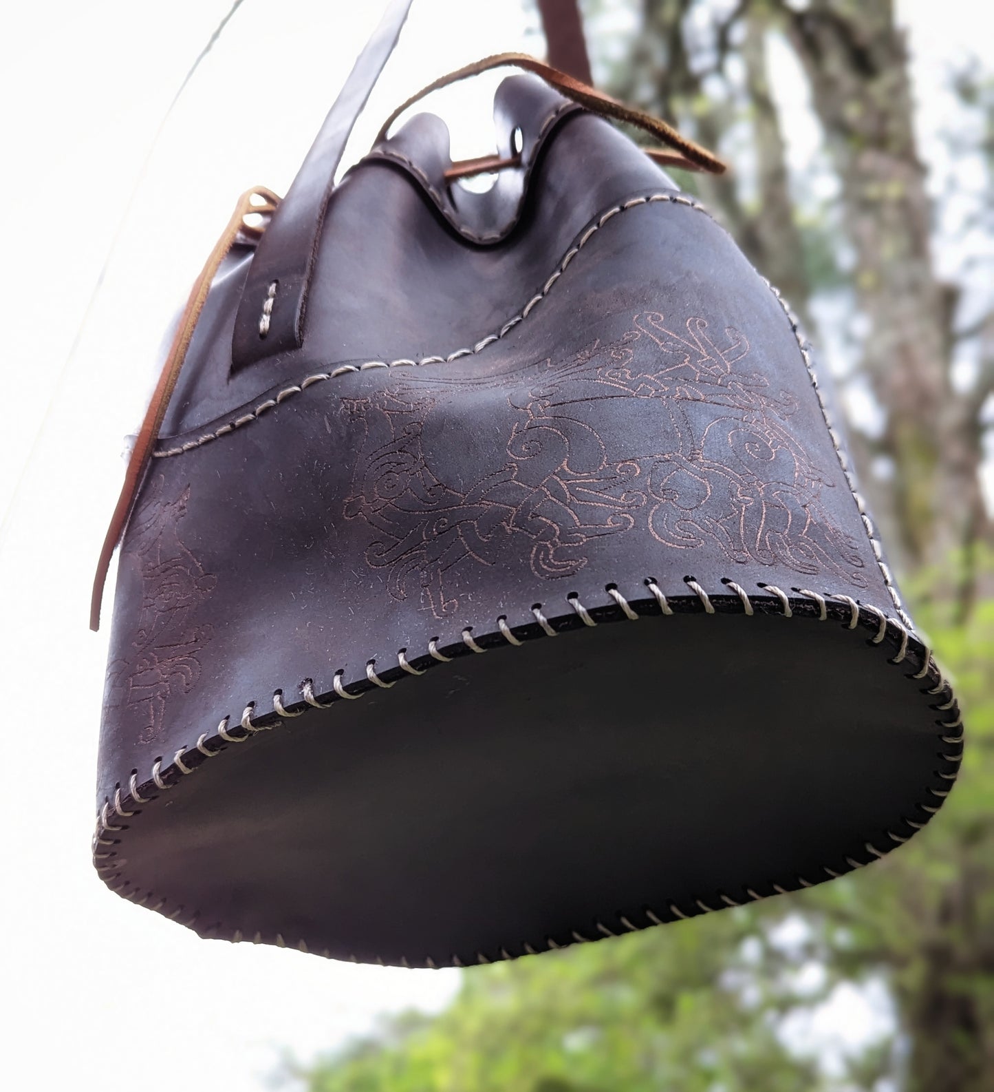 Oiled Leather Norse Dragon Bucket Bag