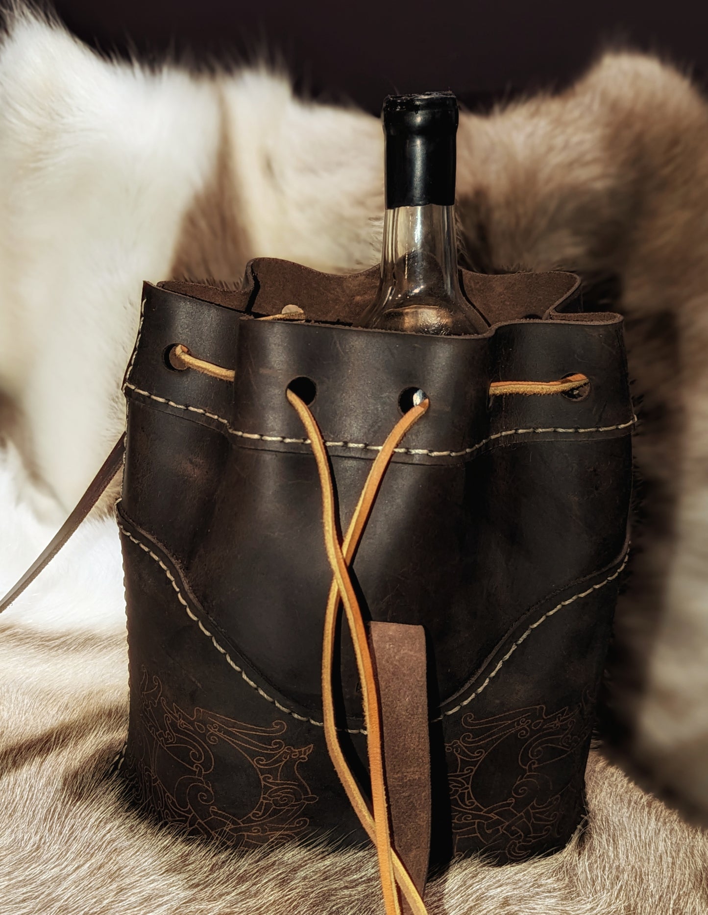 Oiled Leather Norse Dragon Bucket Bag