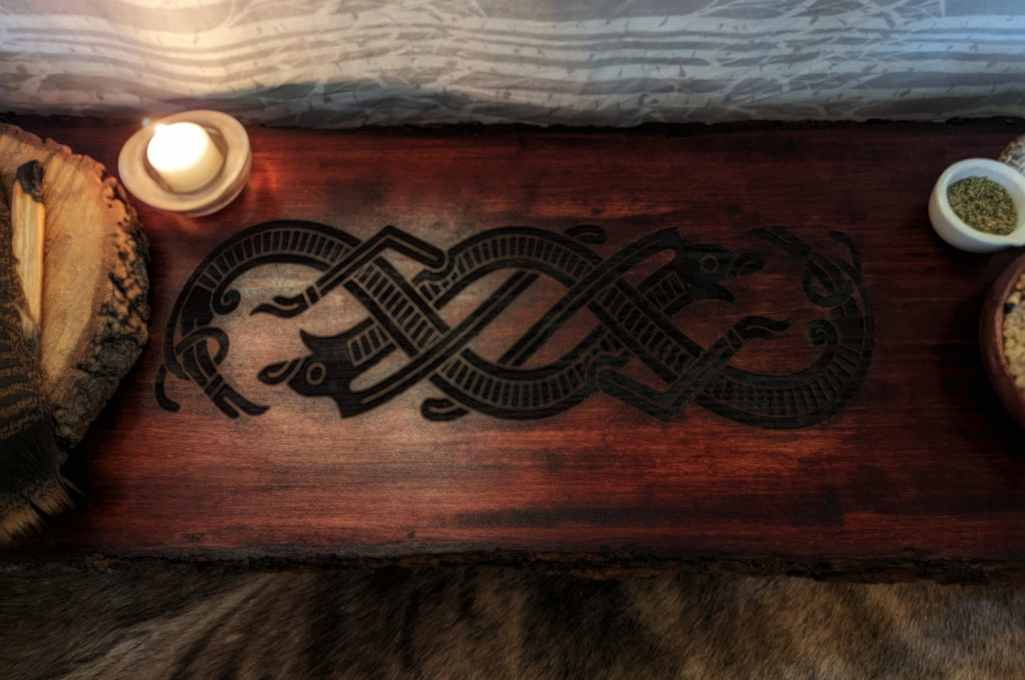 Jelling Runestone Dragon Live Edge Altar Table