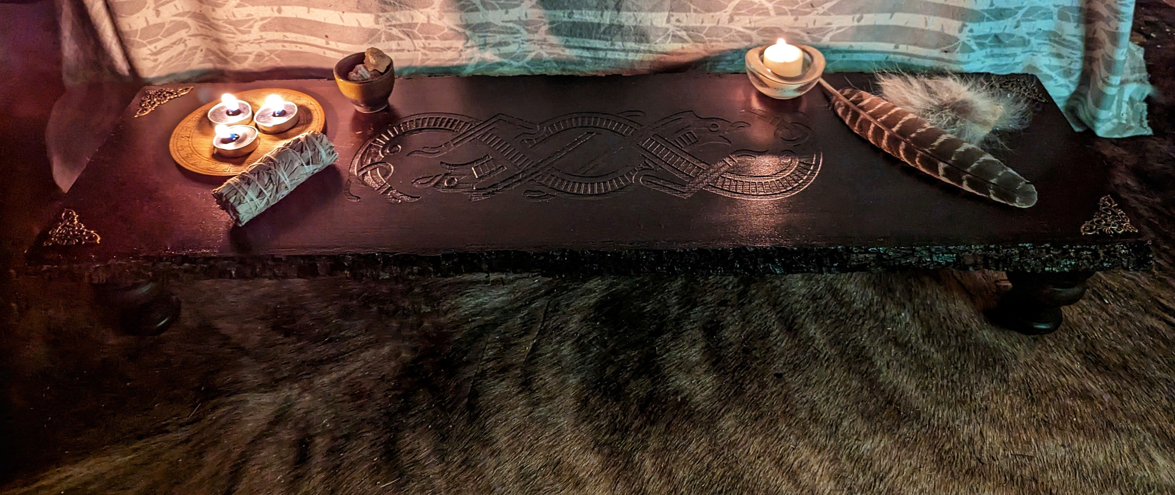 Black Brown Jelling Runestone Dragon Live Edge Altar Table ...