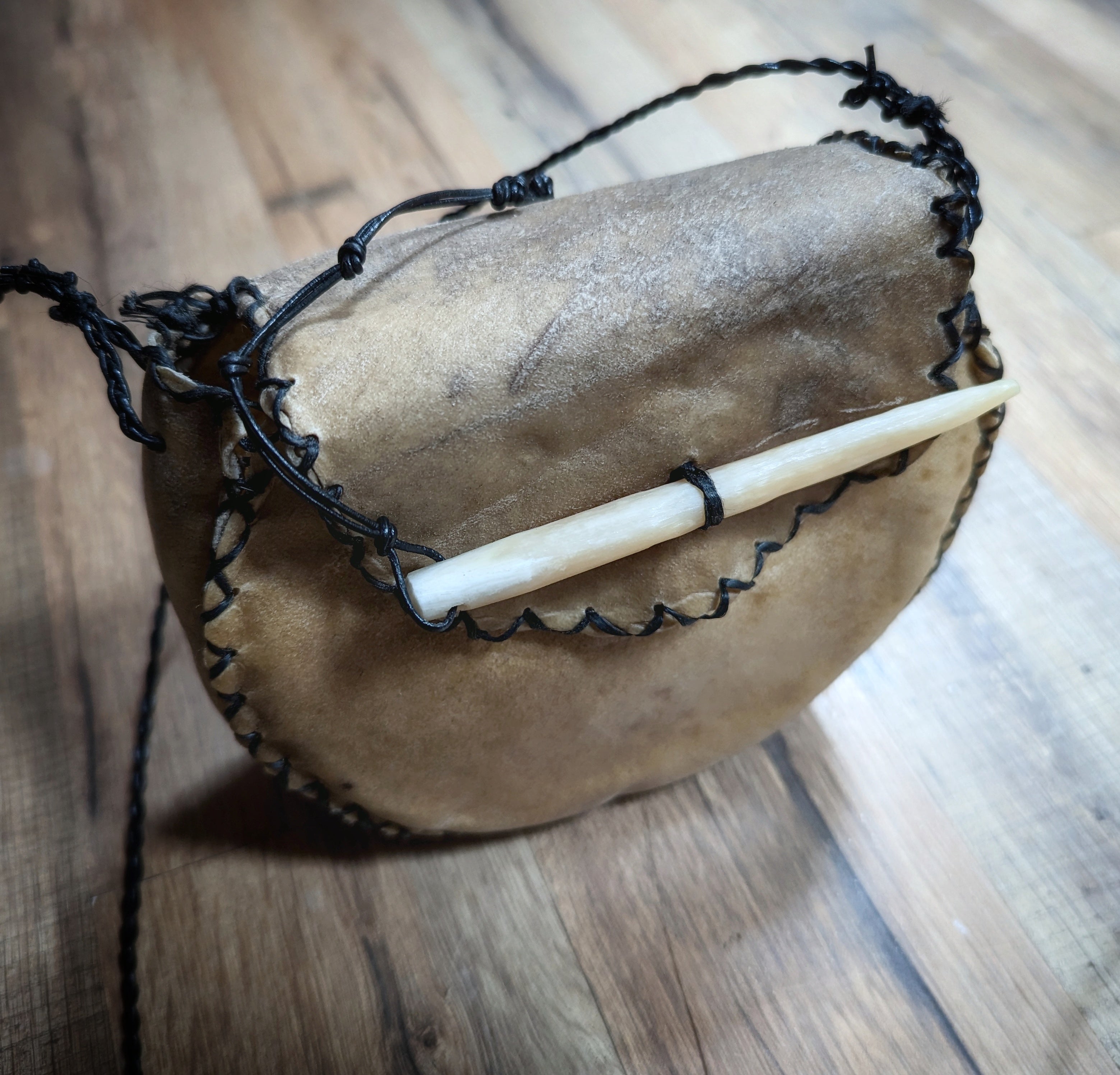 Elk Hide Purse With Elk Bone Closure and Braided Leather Cord FjallvaettirWorkshop