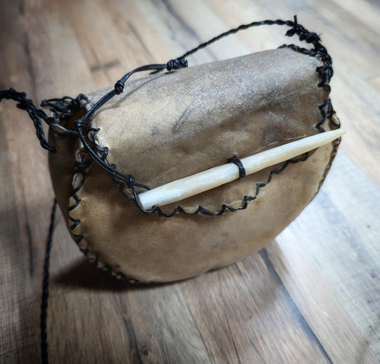 Elk Hide Purse With Elk Bone Closure and Braided Leather Cord