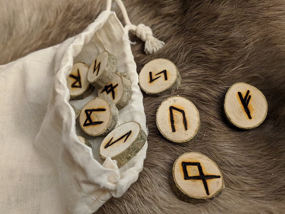 Holly Wood Set of 24 Elder Futhark Runes Raw Natural  Heathen Asatru Rune Divination Old Norse Magic Witch Tools Bark Thor