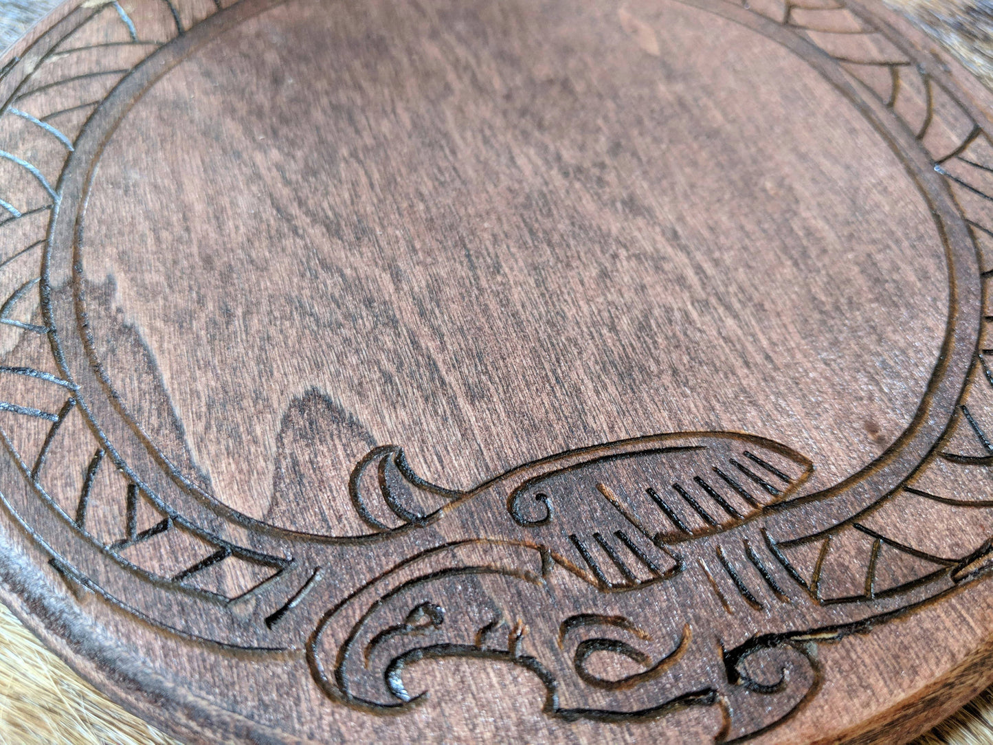 Jörmungandr Norse Dragon Snake Altar Plate Wood Disc Asatru Heathen Pagan Decor