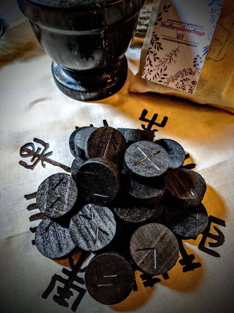Elder Futhark Runes Black Wood Heathen Asatru Rune Divination Set of 24