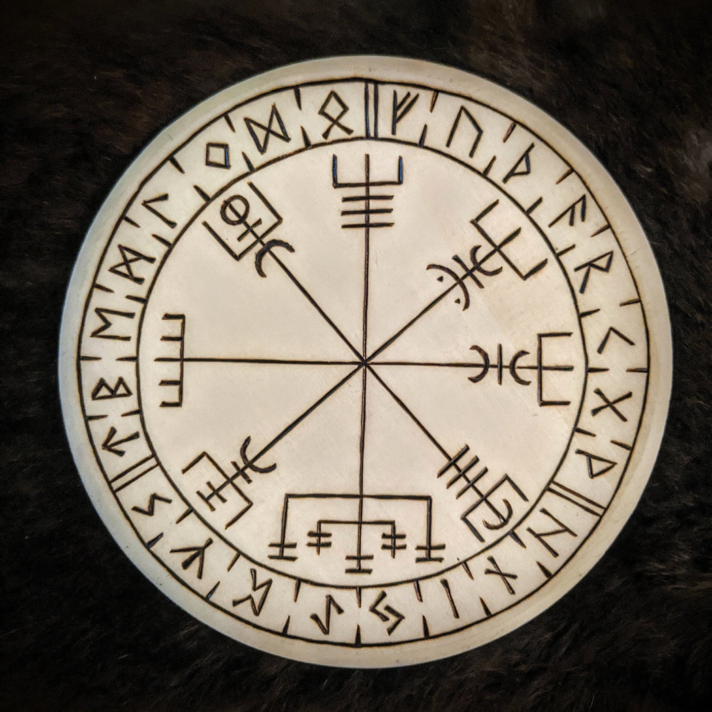 Vegvisir Altar Plate Natural Wood or Brown Elder Futhark Runes Asatru Heathen Norse Pagan