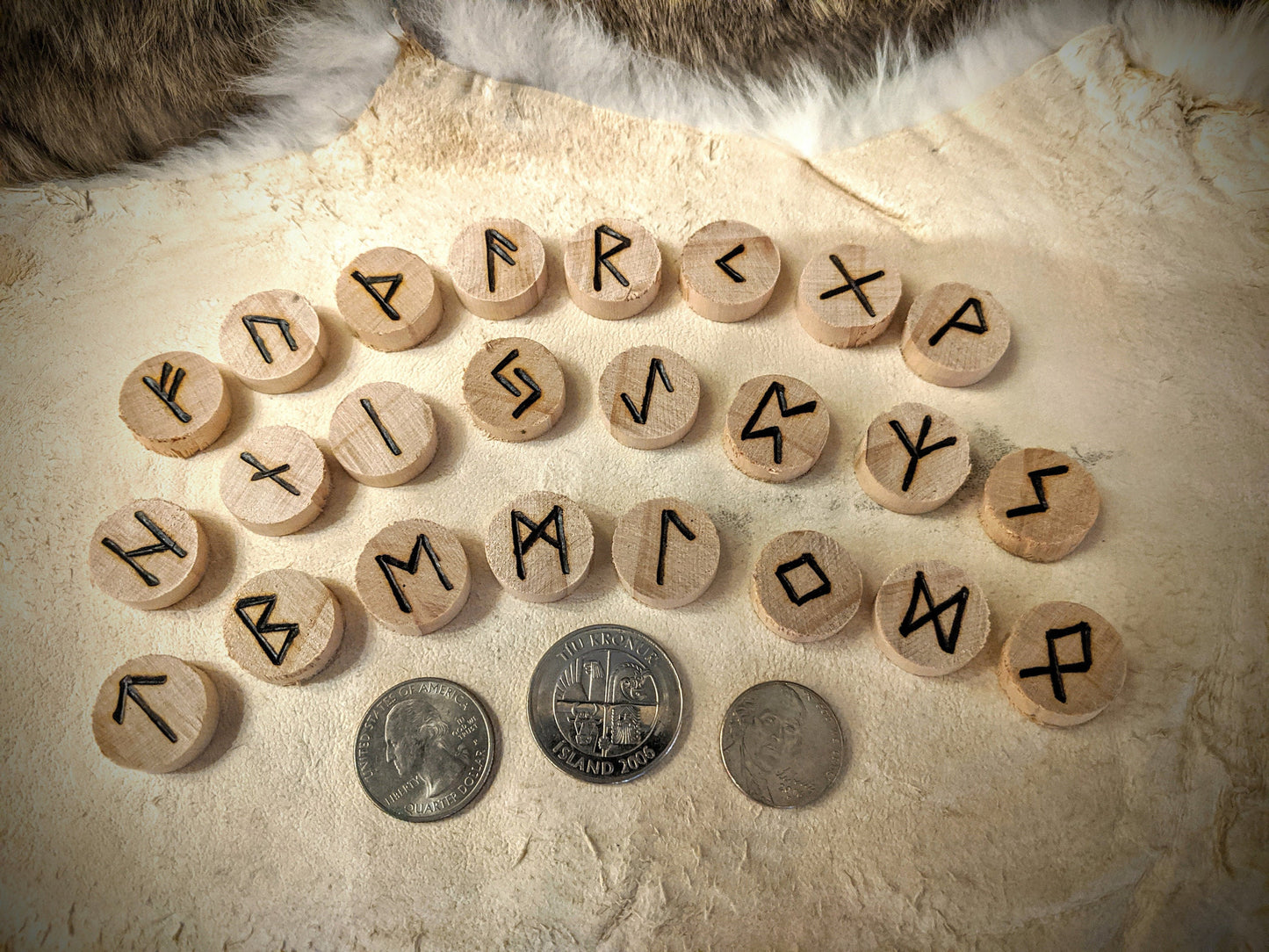 Set of 24 Poplar Runes Round Small Mini Rune Set Raw Wood