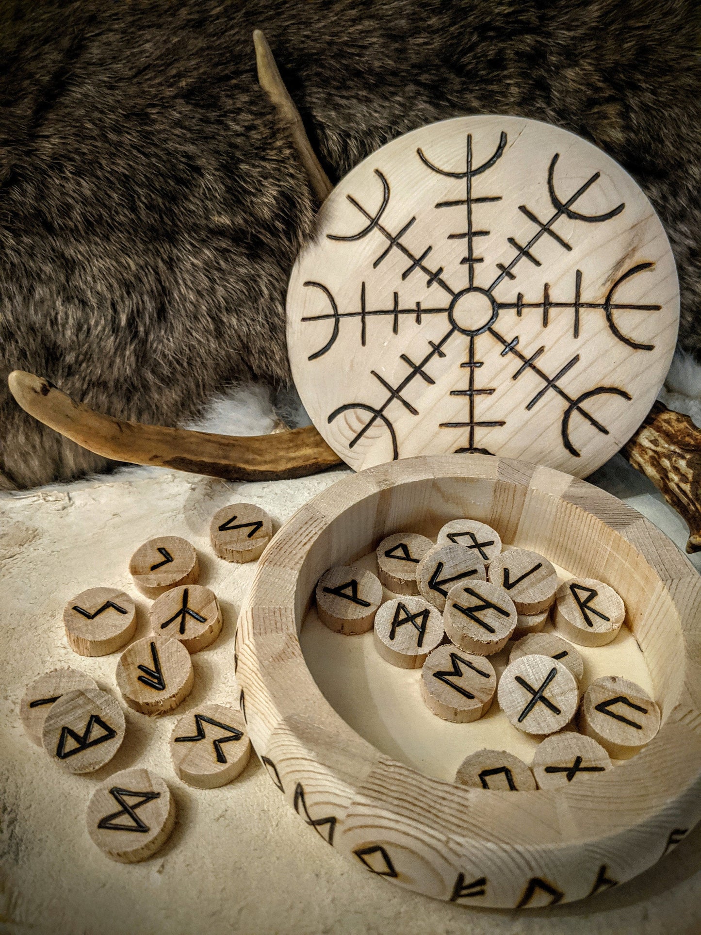 Set of 24 Poplar Runes Round Small Mini Rune Set Raw Wood