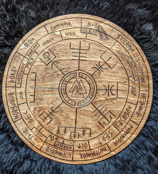 10.5" Wood Norse Heathen Asatru Calendar Wheel of the Year
