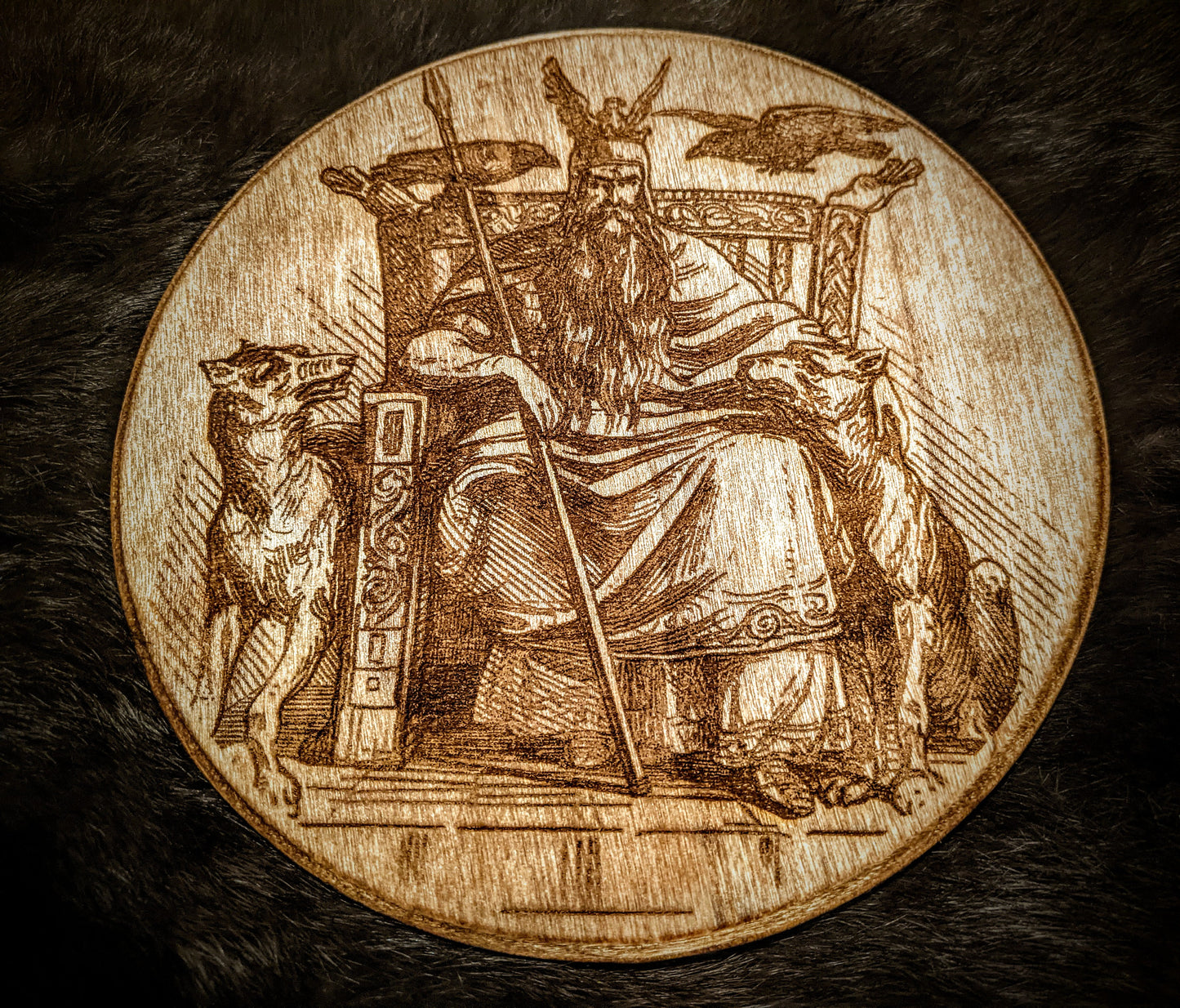 Odin Freki Geri Wolves Altar Plate Art Engraving Heathen Asatru Norse Pagan Decor