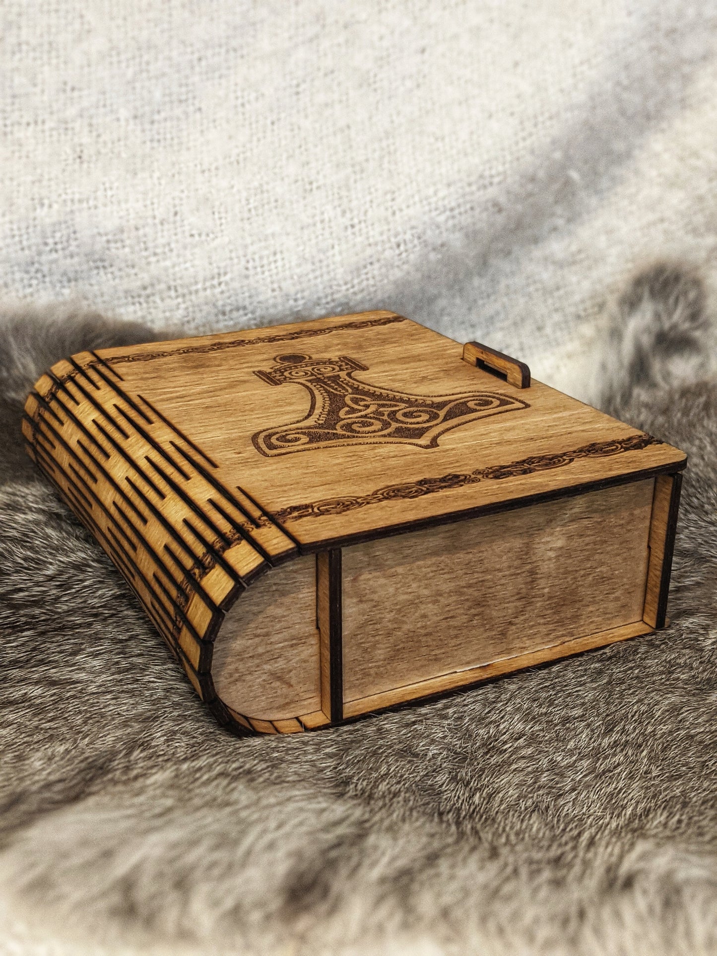 Mjolnir Altar Stash Box Wooden Book Living Edge Locking Heathen Asatru Rune