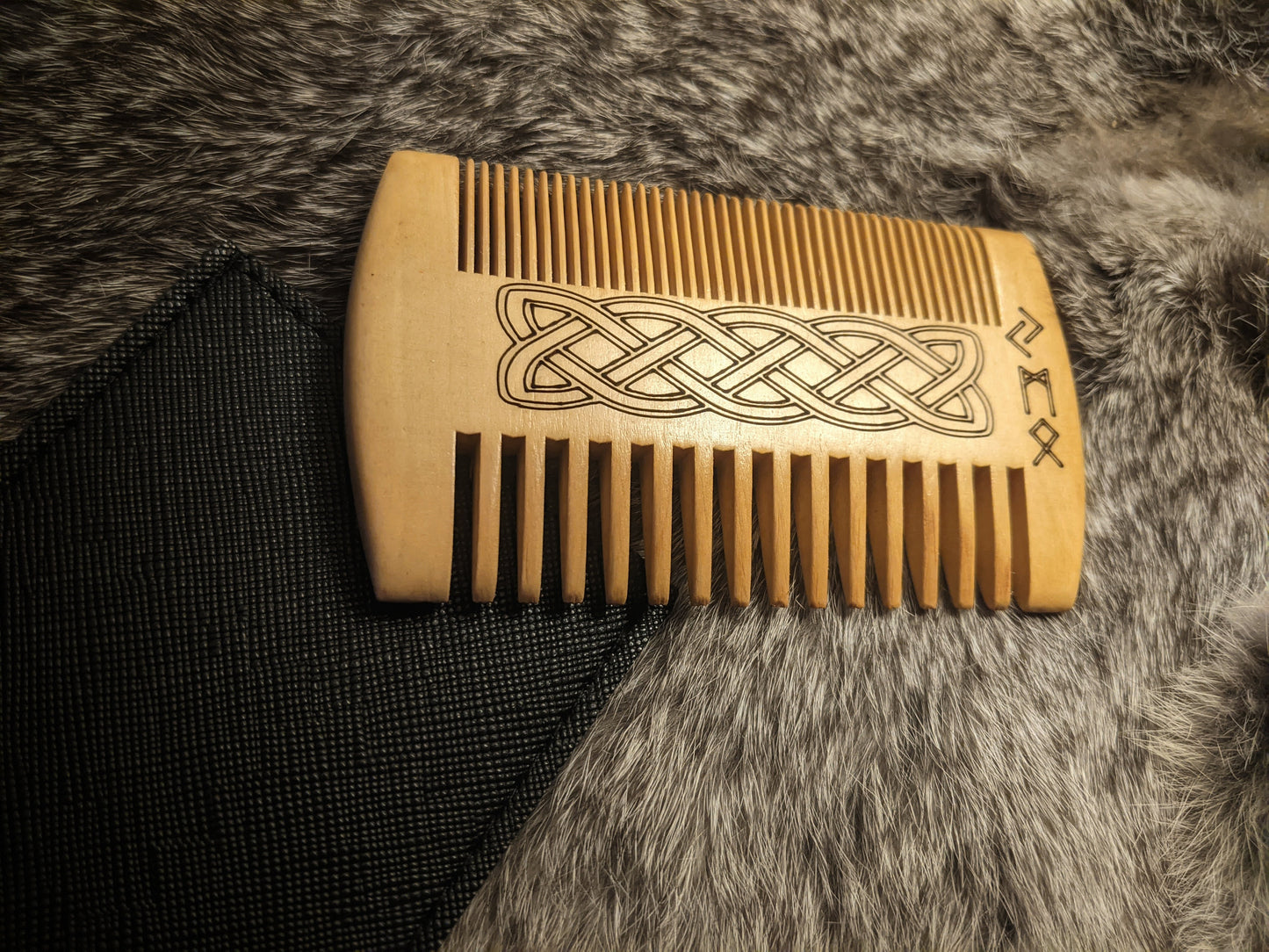 Custom Rune Initials Sandalwood Beard Comb Viking Knotwork