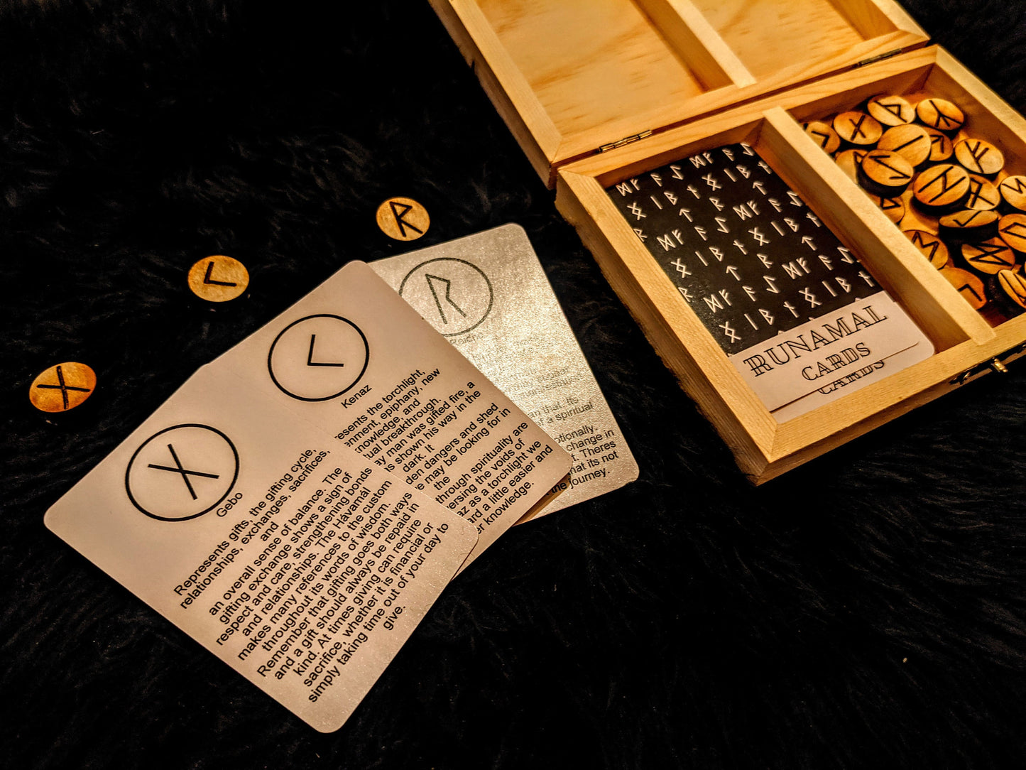 Runamal Rune Cards Wood Rune Set with Box Elder Futhark Norse Pagan Asatru