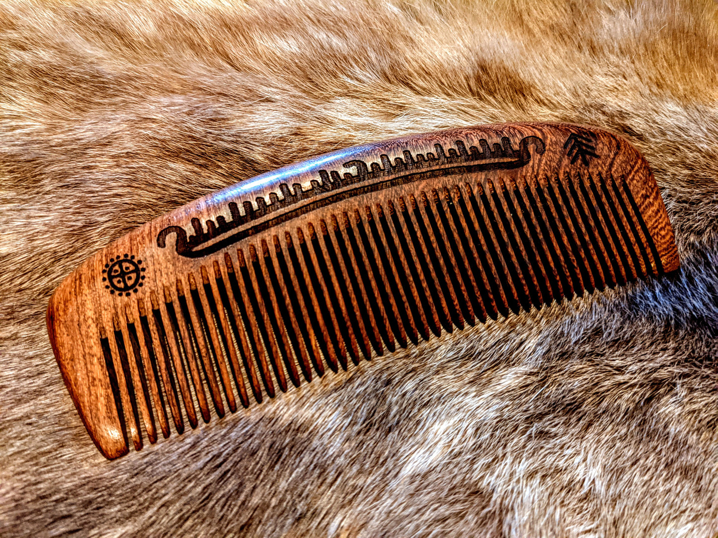 Large Black Sandalwood Viking Comb Drakkar Sun Wheel Medium Tooth Hair Beard 6"