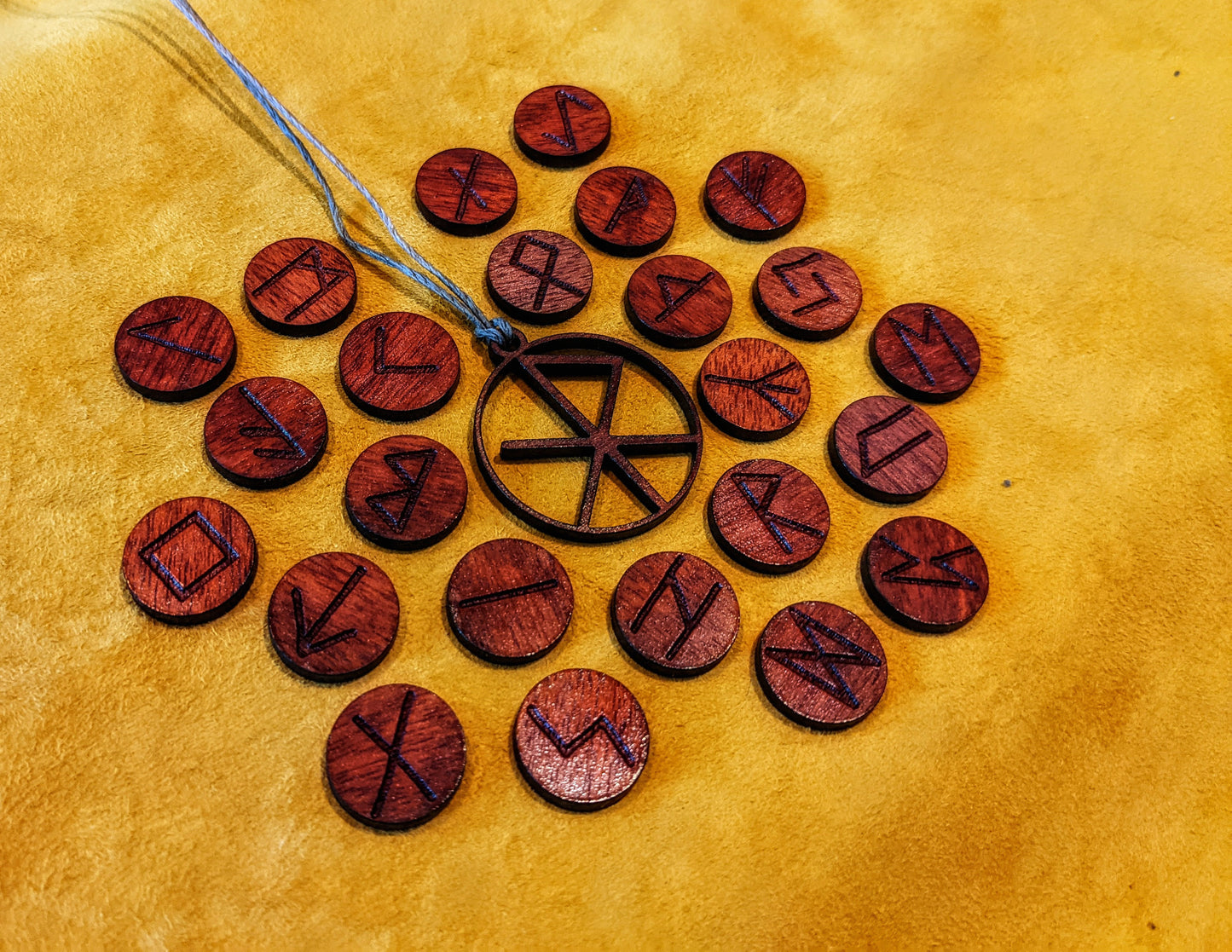 Bloodwood Naturally Red Wood Rune Set & Love Bindrune Pendant Gift Elder Futhark