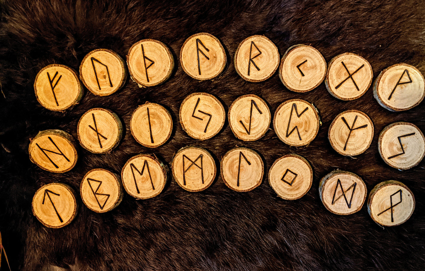 Black Rum Cherry Wood Rune Set Elder Futhark Viking Norse Runes Fruit Tree