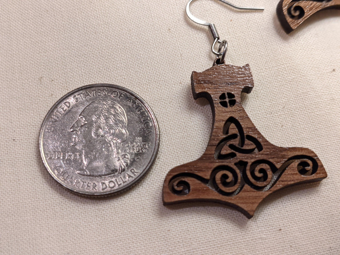 Walnut Wood Mjolnir Earrings Thor's Hammer Heathen Asatru Norse Pagan Jewelry