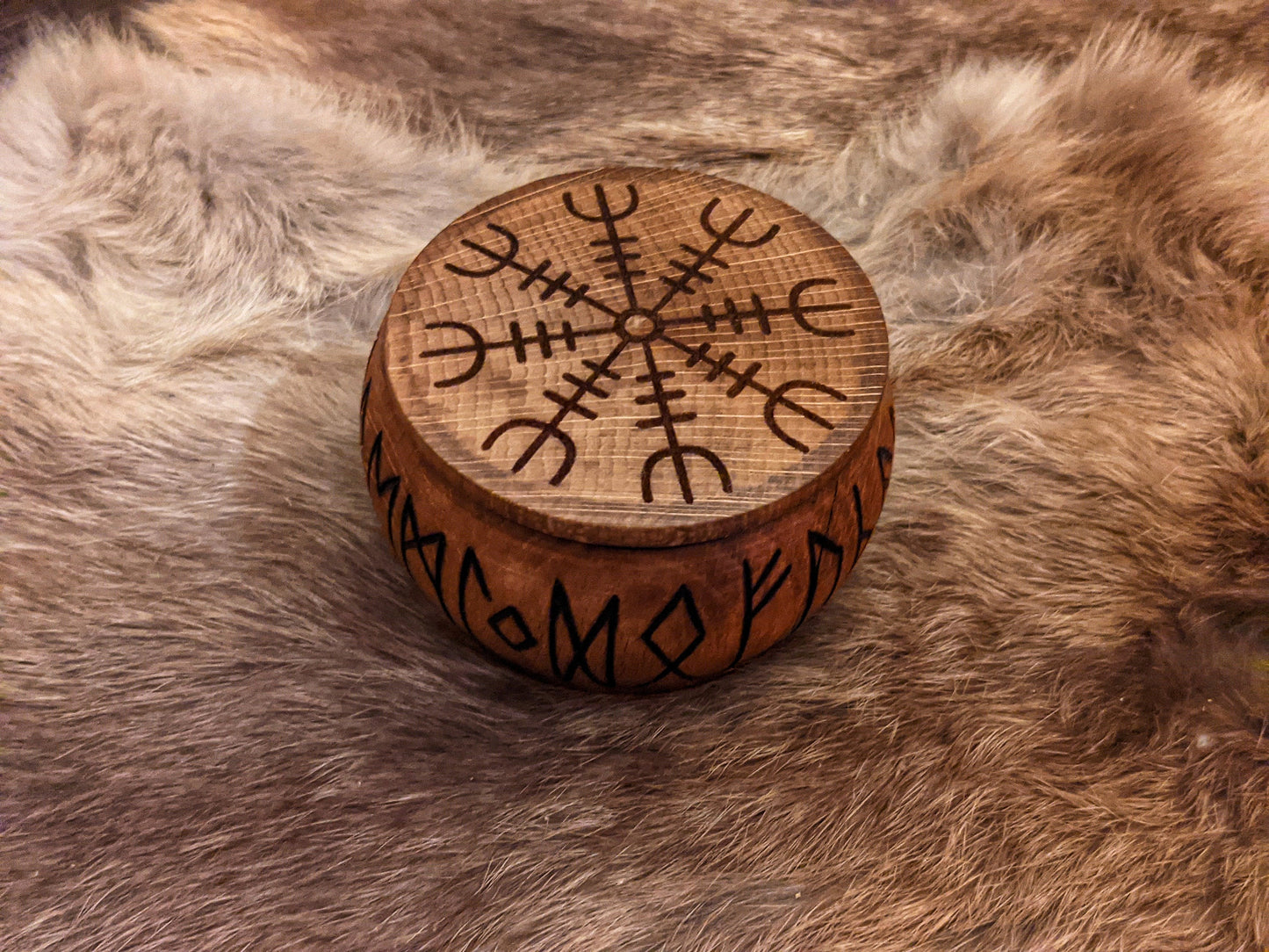Solid Alder Wood Box of 24 Dark Wood Runes Round Small Mini Rune Set
