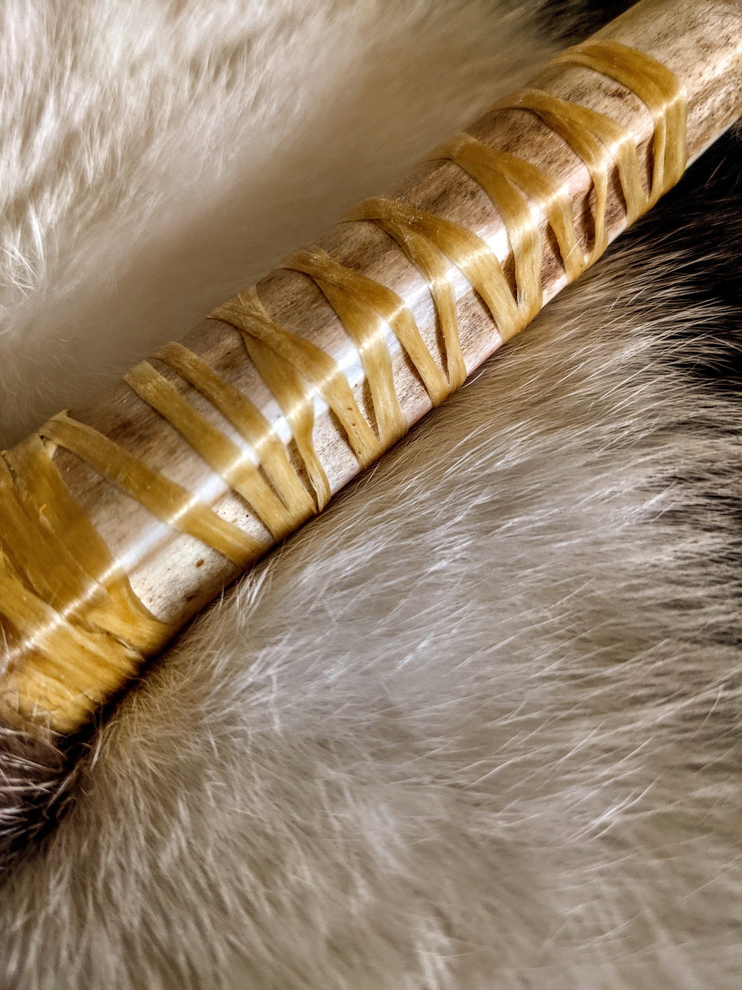 Deer Hide & Bone Arrow Spear Paleo Norse Shaman Rattle Hand Sewn Fur