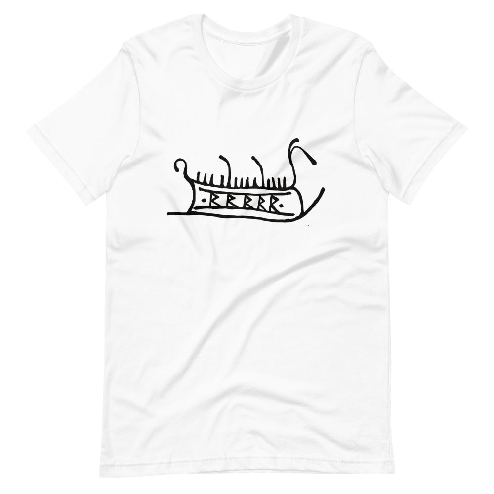 White Raidho Longboat Short-Sleeve Unisex T-Shirt Runes Viking