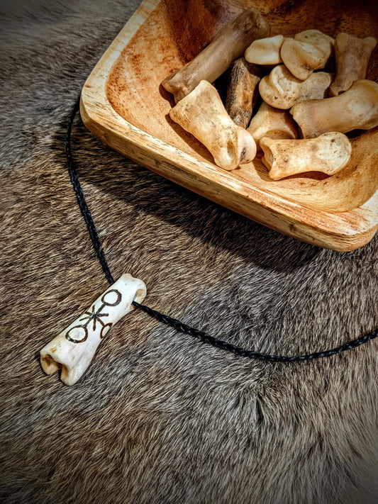 Deer Bone Hand Burned Folk Healer Pendant