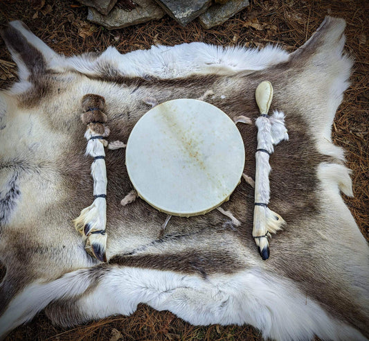 Reindeer Drum With Leg and Hoof Beater And Rattle