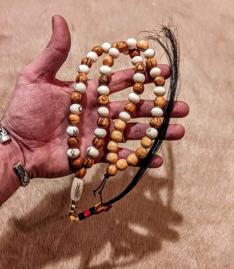 Runic Meditation Beads | Bone Wood Brass & Horse Hair