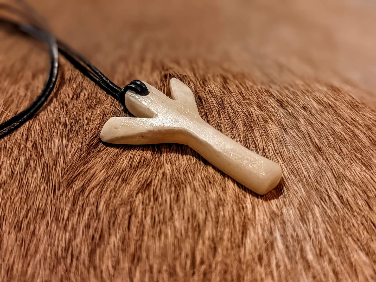 Hand Carved Elk Bone Algiz Pendant
