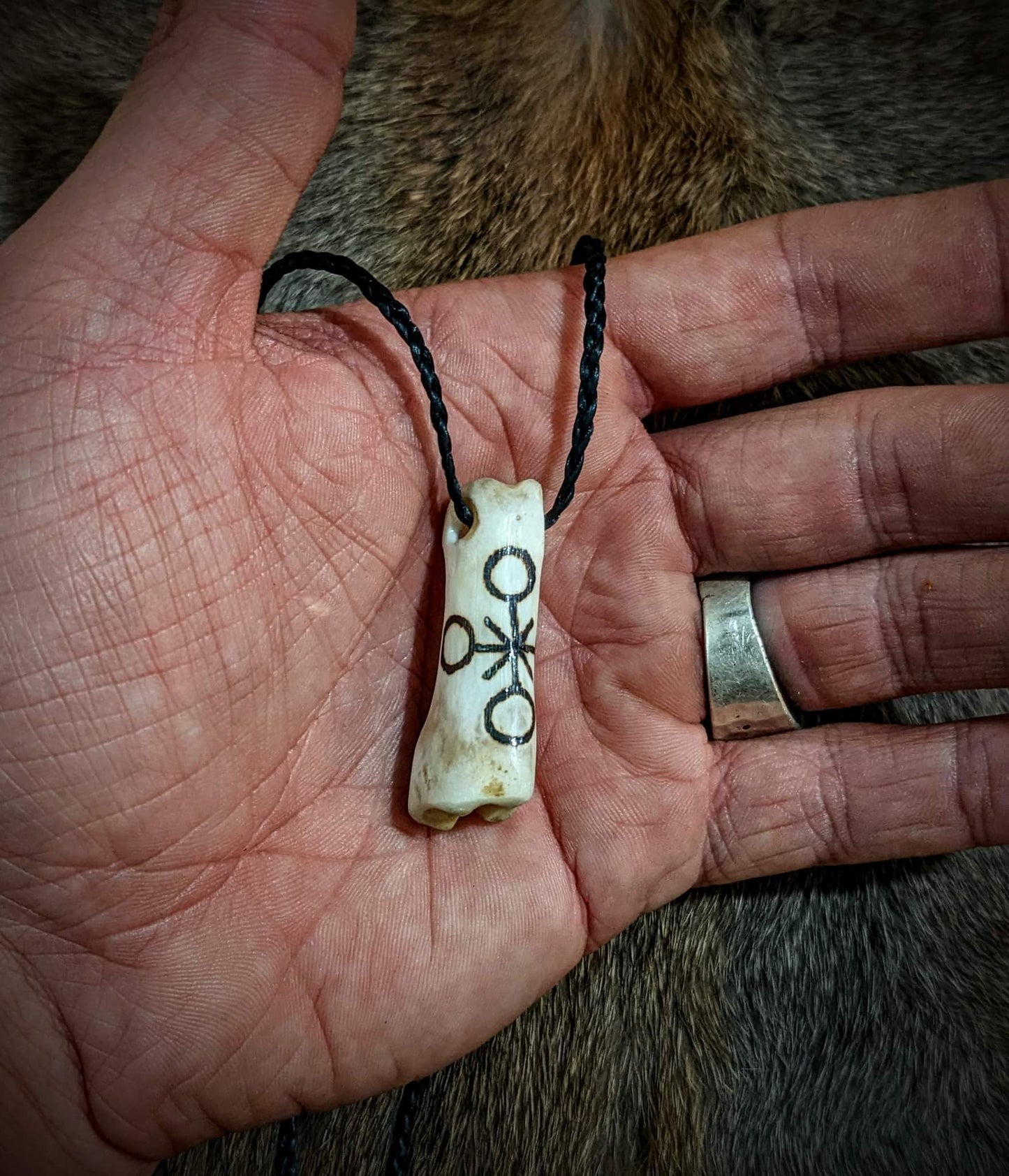 Deer Bone Hand Burned Folk Healer Pendant