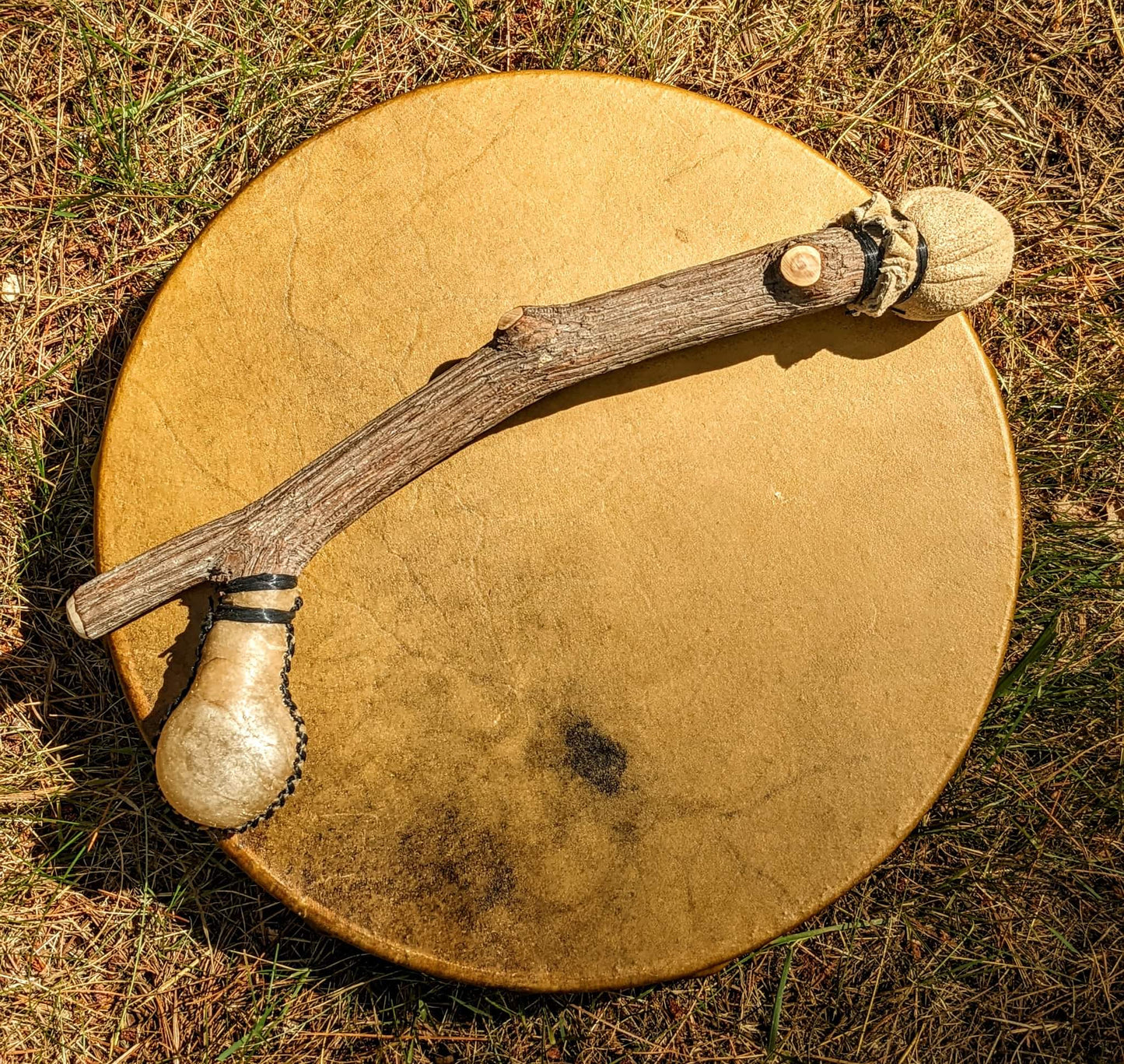 12" Bison Hide Drum With Rattle Ended Beater