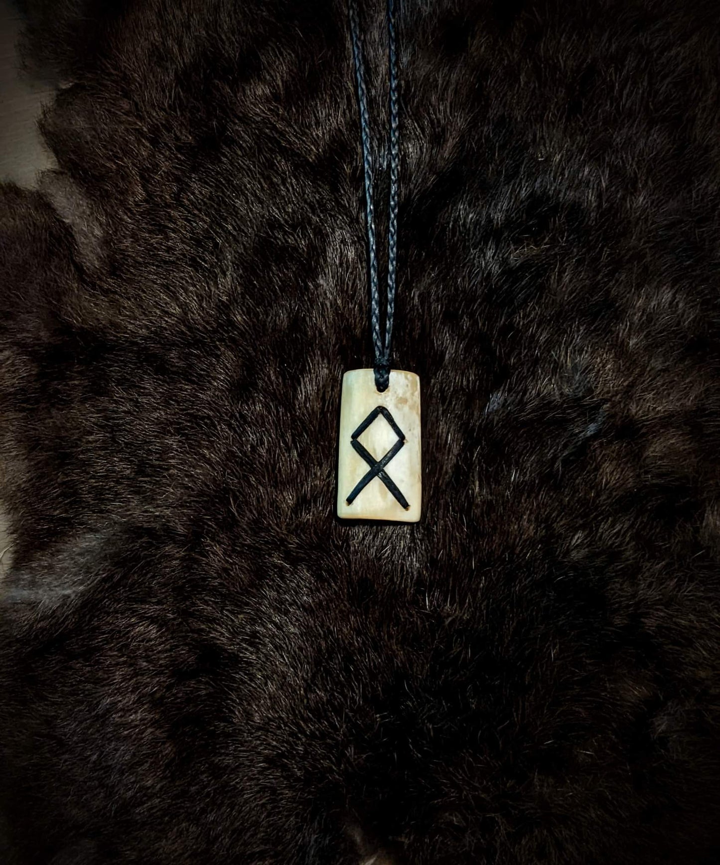 Othala Elk Bone Pendant | Braided Black Sinew Cord